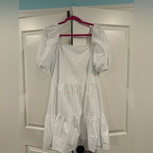 White puff sleeve tiered dress